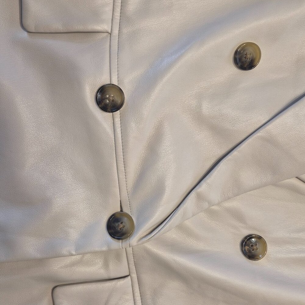NEW Selenite Gray L Banana Republic Factory Vegan Leather Double Breasted Blazer - Picture 5 of 8